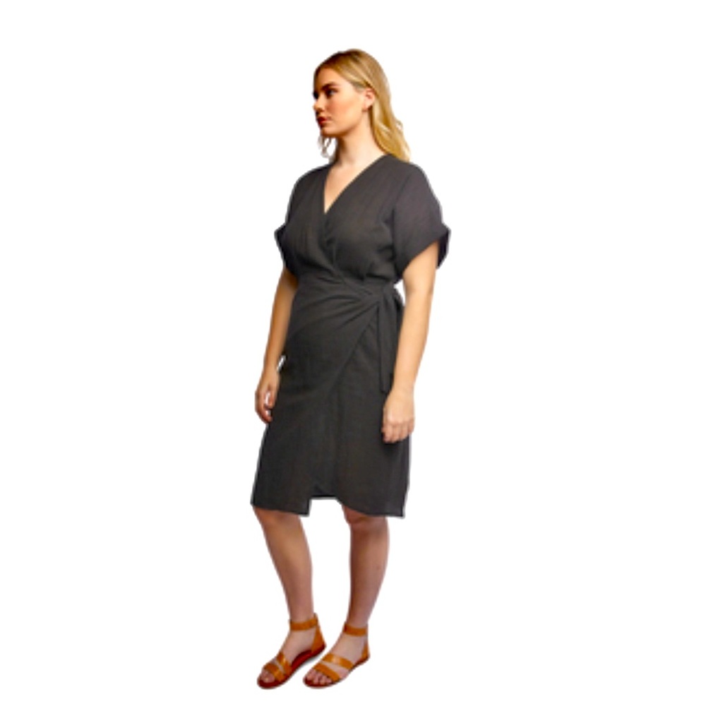 WRAP DRESS, 2x (18/20) black short sleeve ABLE Clothing, 100% cotton